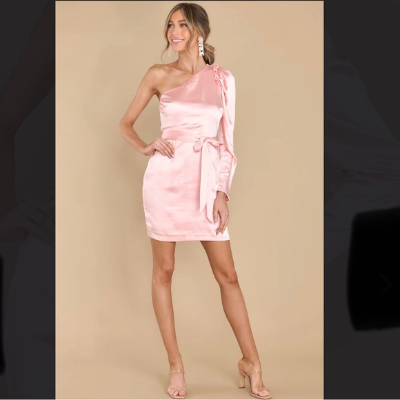 One Shoulder Baby Pink Satin Semi Formal Mini Dress - Wedding Guest - Da… - Picture 8 of 14